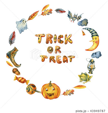 Watercolor Halloween party wreath isolated on white background Watercolor Halloween party wreath isolated on white background 43949787
