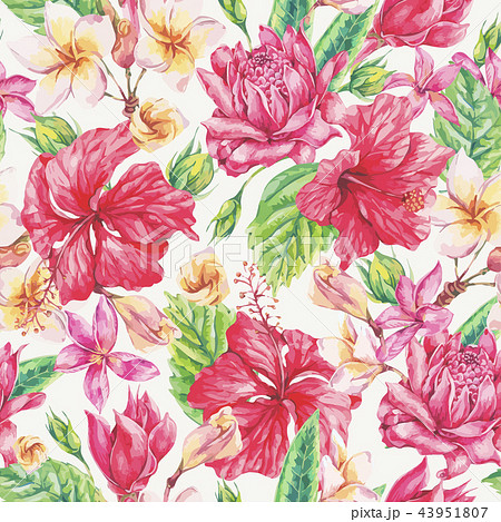 Vector vintage bright tropical flowers seamless pattern Vector vintage bright tropical flowers seamless pattern 43951807