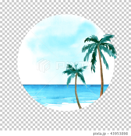 Round card with two watercolor palm Round card with two watercolor palm 43953898