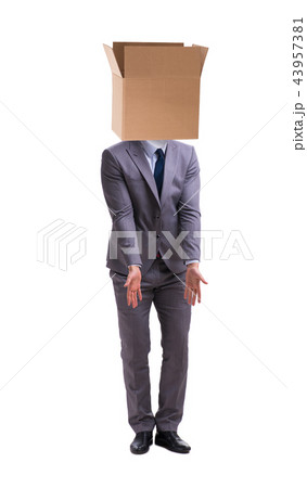 Businessman with blank box on his head Businessman with blank box on his head 43957381