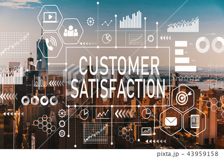 Customer Satisfaction with aerial view of NY skyline Customer Satisfaction with aerial view of NY skyline 43959158