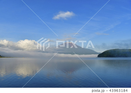 霧の山中湖と逆さ富士 霧の山中湖と逆さ富士 43963184