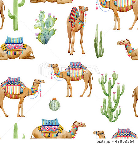 Watercolor Camel Vector Patternのイラスト素材 43963564 Pixta