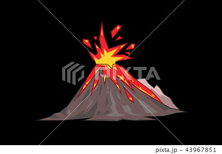 Volcano mountain exploding. Flat vector illustration. Isolated on black background. 43967851
