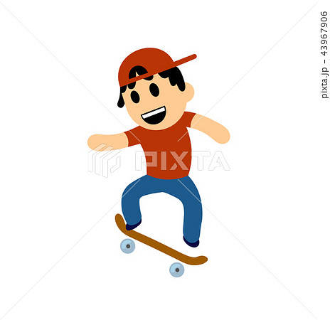 Funny cartoon boy performing trick on skateboard. Flat vector illustration. Isolated on white Funny cartoon boy performing trick on skateboard. Flat vector illustration. Isolated on white 43967906