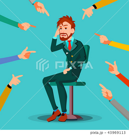 Victim Businessman Vector. Quilt Accusation. Frustrated Employee. A Lot Of Hands With Pointing Victim Businessman Vector. Quilt Accusation. Frustrated Employee. A Lot Of Hands With Pointing 43969113