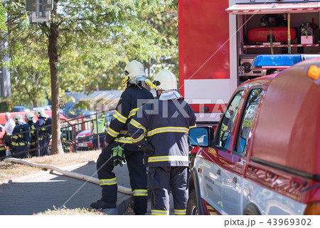 Firefighters intervening in a disaster Firefighters intervening in a disaster 43969302