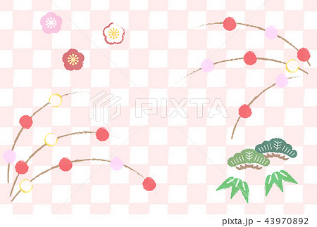 松竹梅と餅花の正月イメージのイラスト素材