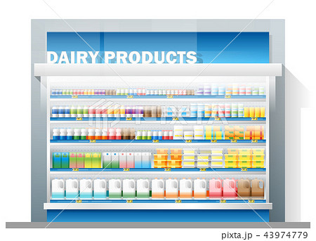 Dairy Products Display On Shelf In Supermarket Stock Illustration