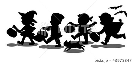 Silhouette of Children go Trick or Treating. 43975847