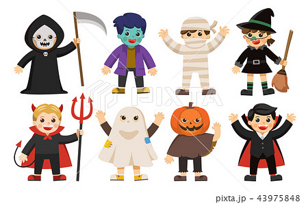 Happy children in Halloween fancy costumes. 43975848