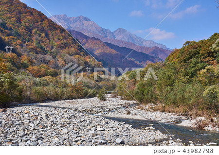 群馬県 湯桧曽公園からの紅葉の谷川岳と湯桧曽川 群馬県 湯桧曽公園からの紅葉の谷川岳と湯桧曽川 43982798