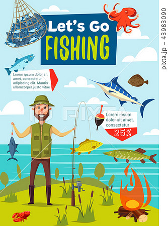 Fishing Sport Poster Fish And Fishermanのイラスト素材