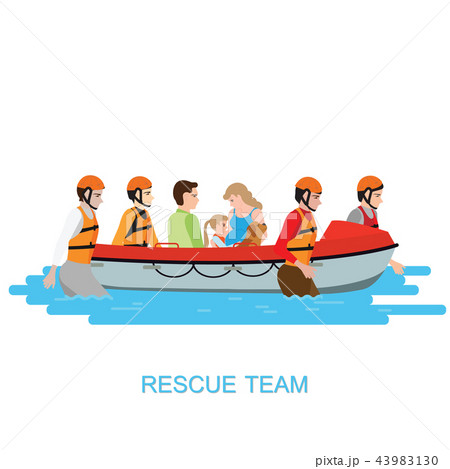 Boat rescue team helping people by pushing a boat  Boat rescue team helping people by pushing a boat  43983130