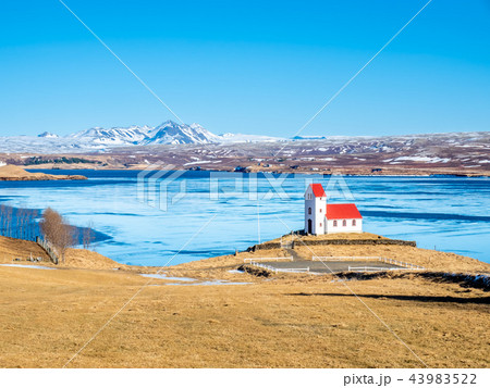 Ulfljotfvatnskirkja, church on lake, Iceland Ulfljotfvatnskirkja, church on lake, Iceland 43983522