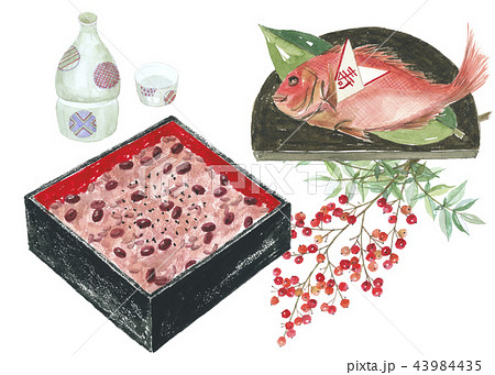 お祝い 赤飯 祝い鯛のイラスト素材