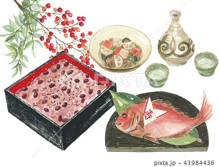 お祝い 赤飯 祝い鯛のイラスト素材
