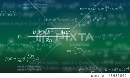 Mathematical formulas. Abstract green background Mathematical formulas. Abstract green background 43985042