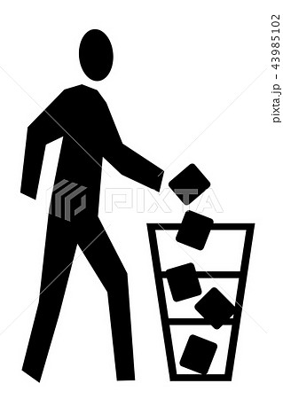 ゴミを捨てる人のイラスト 右向き 黒のイラスト素材