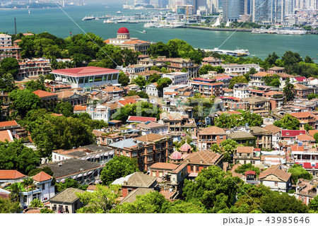 aerial view of Gulangyu island with Xiamen skyline 43985646