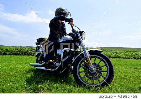 草原とバイク 43985768