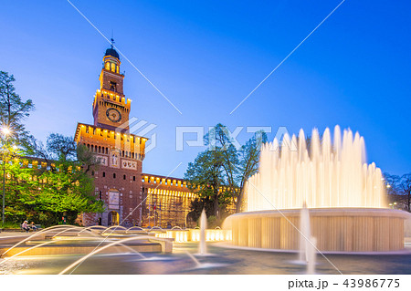 Castello Sforzesco at night in Milan, Italy 43986775