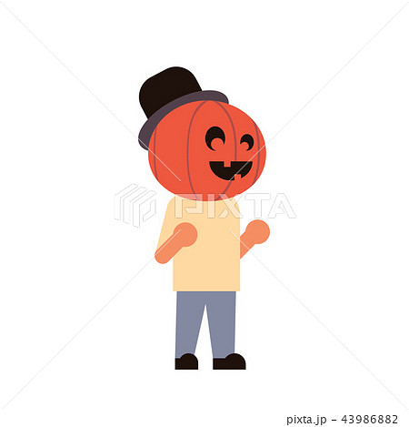 cute boy wear pumpkin scarecrow costume happy halloween concept party celebration isolated flat 43986882