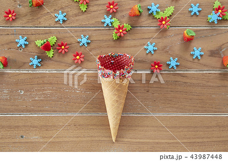 Flat-lay of waffle sweet cone 43987448