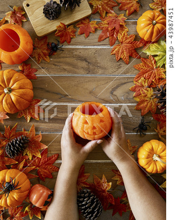 Pumpkin in Lady's Hand Halloween Pumpkin in Lady's Hand Halloween 43987451