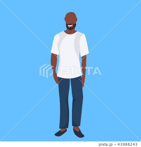 african american bearded man standing pose casual guy relax male cartoon character full length blue 43988243