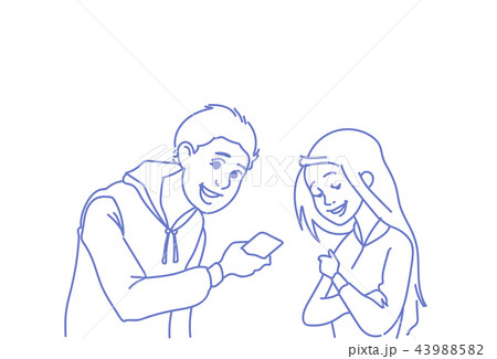 casual couple using smartphone online people communication concept mobile application man woman 43988582