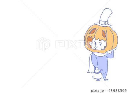 cute boy wear pumpkin scarecrow costume happy halloween concept party celebration sketch doodle 43988596