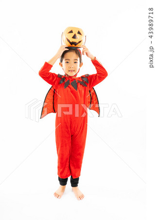 Portrait Asian little cute girl in evil costume for Halloween fe Portrait Asian little cute girl in evil costume for Halloween fe 43989718