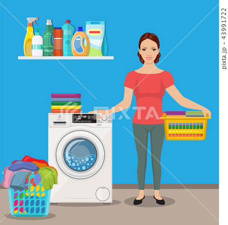 Woman housewife washes clothes 43991722