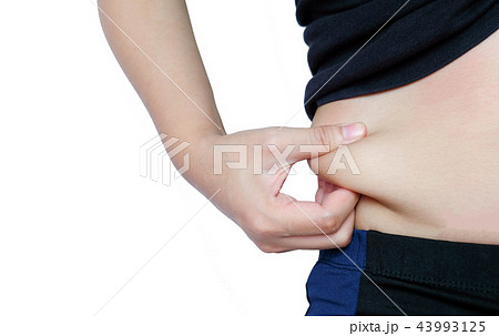 woman hand catching fat body belly paunch woman hand catching fat body belly paunch 43993125