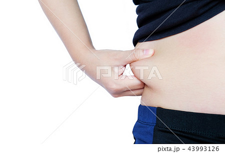 woman hand catching fat body belly paunch 43993126