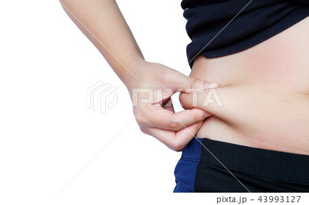 woman hand catching fat body belly paunch woman hand catching fat body belly paunch 43993127