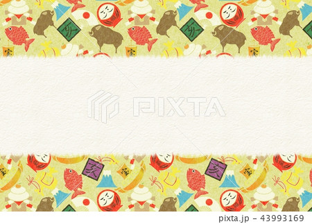 年賀2019縁起物和紙背景 43993169