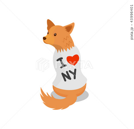 Pedigree dog in a white shirt with an inscription I love NY, cute puppy pet character vector 43996401