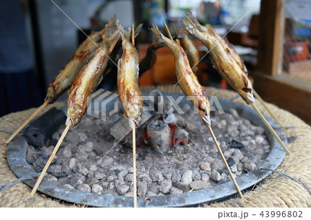 鮎 塩焼き 炭火 串焼き２の写真素材