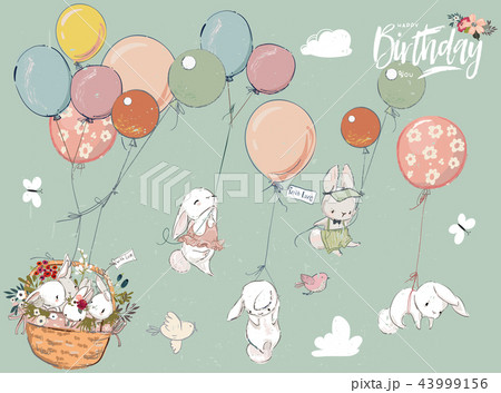Little hares collection with balloon Little hares collection with balloon 43999156