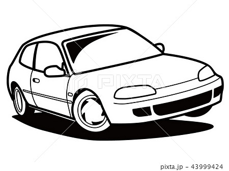 90年代風 国産ハッチバック車 塗り絵風 自動車イラストのイラスト素材