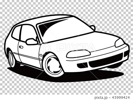 90年代風 国産ハッチバック車 塗り絵風 自動車イラストのイラスト素材