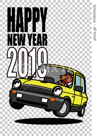 2019年年賀状　亥とコンパクトカー　男性 43999426