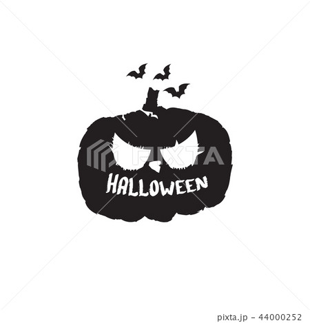 Happy Halloween text Banner or label. Vector halloween calligraphic text label with scary pumpkin 44000252
