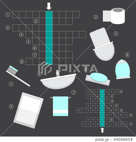Vector colorless crossword, education game for children about bathroom interior Vector colorless crossword, education game for children about bathroom interior 44006658