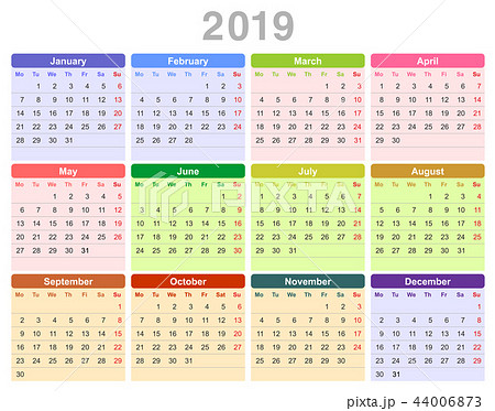 2019 year annual calendar (Monday first, English) 2019 year annual calendar (Monday first, English) 44006873