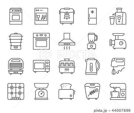 Kitchen Appliance Simple Line Icons Vector Setのイラスト素材
