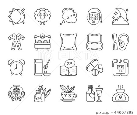 Insomnia Simple Black Line Icons Vector Setのイラスト素材