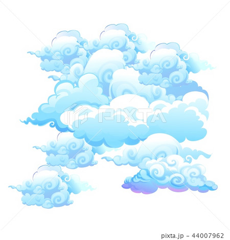 Set of beautiful clouds isolated on white background. Vector cartoon close-up illustration. 44007962